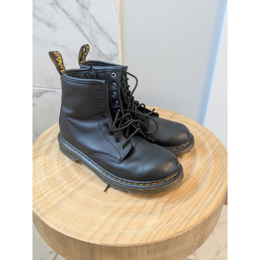 Dr. Martens 1460 J Black Leather Ankle Boots Lace Up‎ Zip Combat Sz 36